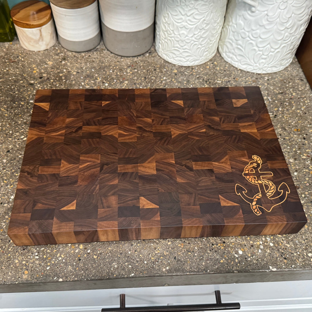 Walnut End Grain Cutting Boards with Custom Anchor Inlay - Two Moose Design
