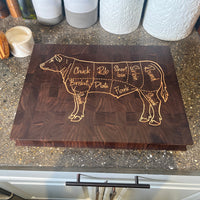 Beef Cuts Inlay Cutting Board - Walnut End Grain 17.5" x 13.25" - READY TO SHIP - Two Moose Design