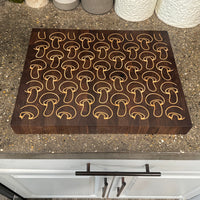 Mushroom Inlay Cutting Board - Walnut End Grain Cutting Board