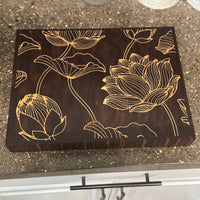 Floral Inlay Walnut End Grain Cutting Board