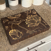 Floral Inlay Walnut End Grain Cutting Board