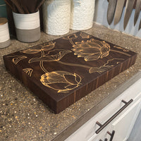 Floral Inlay Walnut End Grain Cutting Board