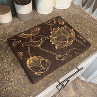 Floral Inlay Walnut End Grain Cutting Board