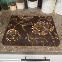 Floral Inlay Walnut End Grain Cutting Board