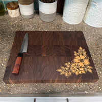 Walnut End Grain Cutting Boards with Custom Flower Inlay - READY TO SHIP