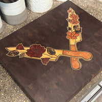 Floral Knife Walnut End Grain Cutting Board - READY TO SHIP