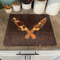 Floral Knife Walnut End Grain Cutting Board - READY TO SHIP