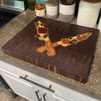 Floral Knife Walnut End Grain Cutting Board - READY TO SHIP