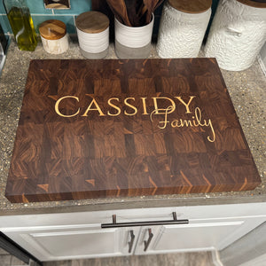 Custom Name Family Walnut End Grain Cutting Boards with Maple Inlay