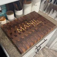 Custom Name Family Walnut End Grain Cutting Boards with Maple Inlay