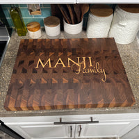 Custom Name Family Walnut End Grain Cutting Boards with Maple Inlay