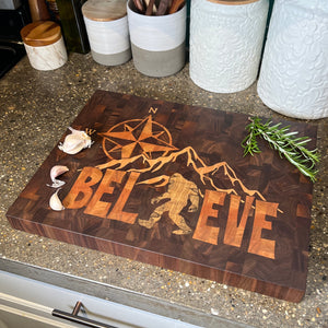 Sasquatch Inlay Cutting Board - End Grain Bigfoot Cutting Board - Two Moose Design
