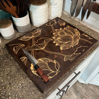READY TO SHIP - 20 X 16 Floral Inlay Walnut End Grain Cutting Board