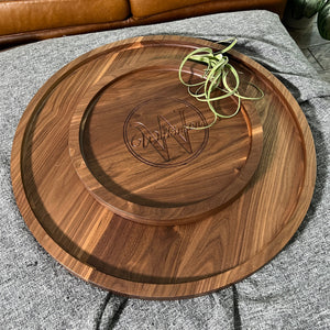 Round Black Walnut Ottoman Tray - Food Safe - Solid Hardwood - Two Moose Design