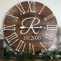 "The Bailey-Monogram" Big 3D Roman Numeral Wall Clock - Two Moose Design