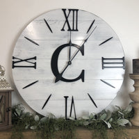 "The Nathalie-Monogram" Simple Farmhouse Clock - Two Moose Design
