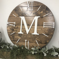 "The Nathalie-Monogram" Simple Farmhouse Clock - Two Moose Design