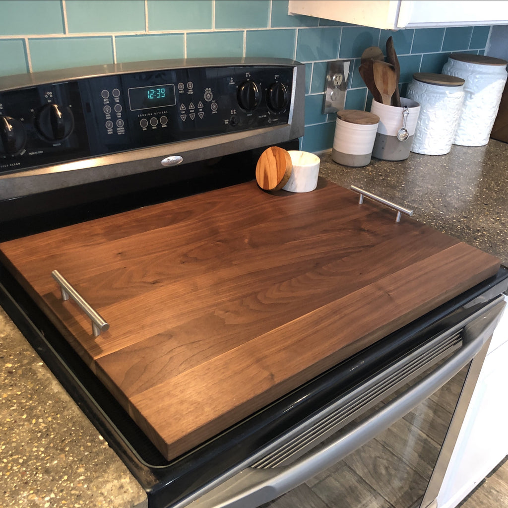 Handmade Large Cutting Board with Handles, Wood Stove Top Cover