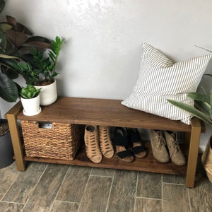 Walnut Bench Metal & Walnut Modern Shoe Bench - Two Moose Design